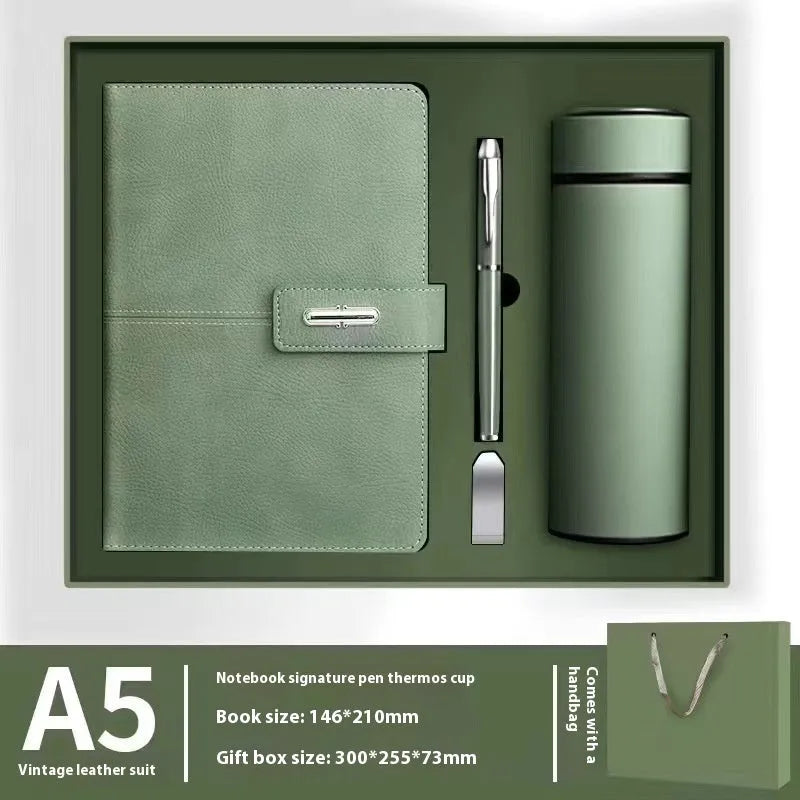 A5 notebook with PU leather cover in various colours including black, red, green, blue, and orange