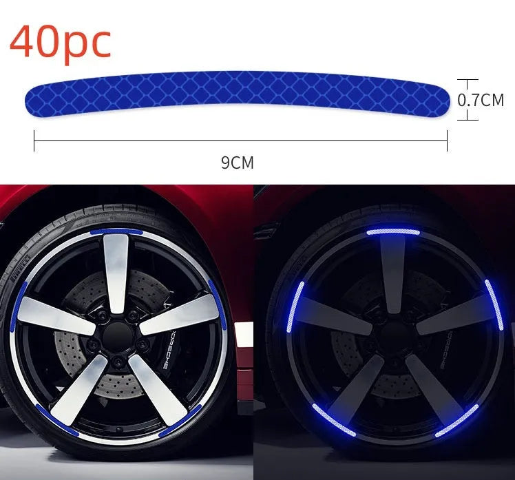 20PCs car wheel hub reflective sticker set showing arc pattern design on PVC material