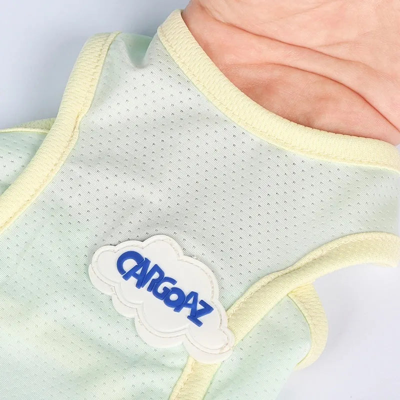 Polyester cat vest in grass green or taro purple colour with sports style design for summer wear