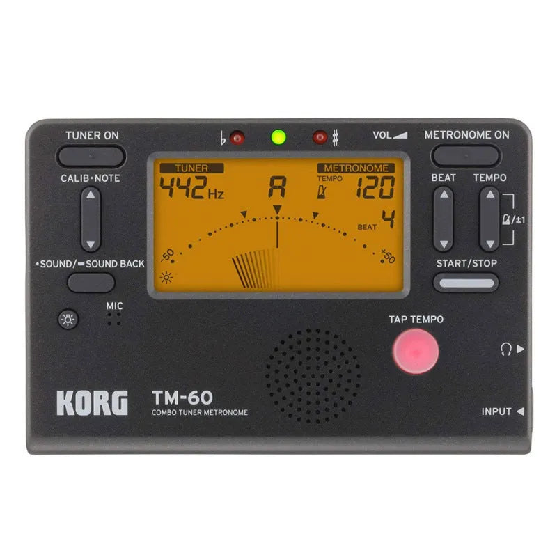 TM-60 black and white digital metronome with plastic shell and power cord for tempo control