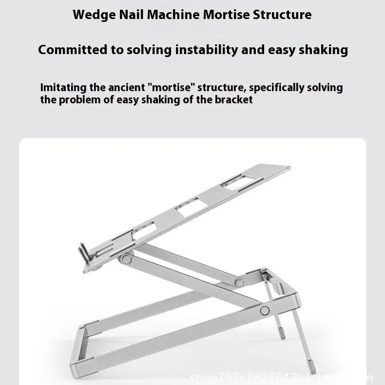 Aluminium alloy folding laptop cooling rack shown in an ordinary style variant.