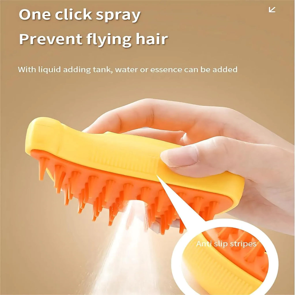 Green rechargeable cat steam brush with massage function and paw-shaped teeth