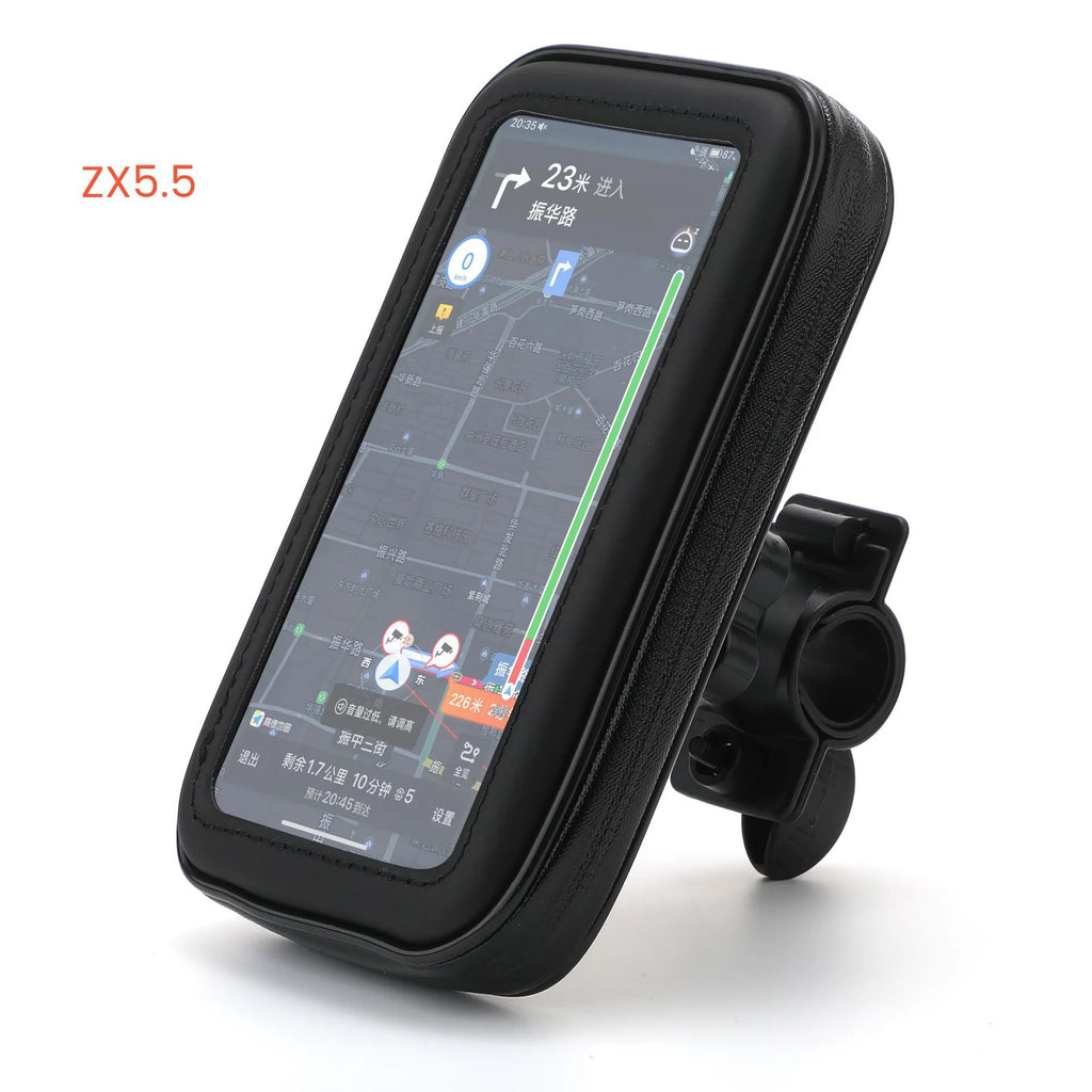 Black synthetic leather riding mobile phone stand bag fits 6.5 inch phone cycling waterproof navigation