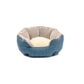 Blue octagonal pet bed with raised sides and a removable mat, for a small dog or cat.