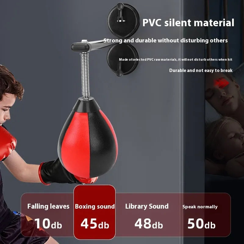Pear-shaped boxing reaction ball with suction cup mount and pump for home training