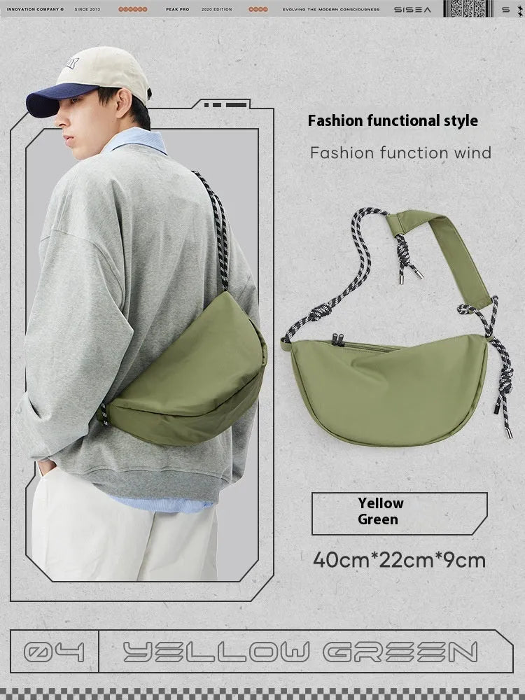 Men's lightweight nylon messenger bag in urban simplicity style with large capacity for commuting and exercise