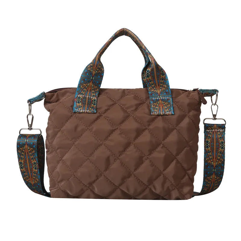 Soft Oxford cloth shoulder messenger bag with embroidery design and internal phone pocket in horizontal square shape