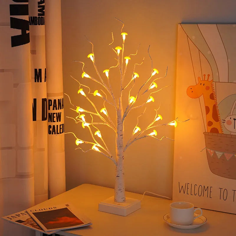 60cm tall mushroom tree LED lamp with 24 detachable flowers and warm light