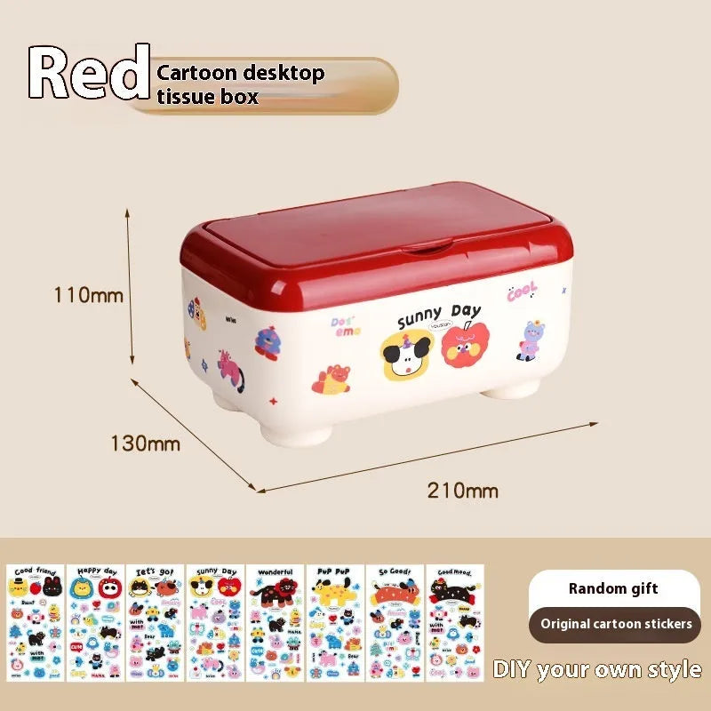 Red and brown cartoon-style plastic desktop storage organiser with grid compartments.