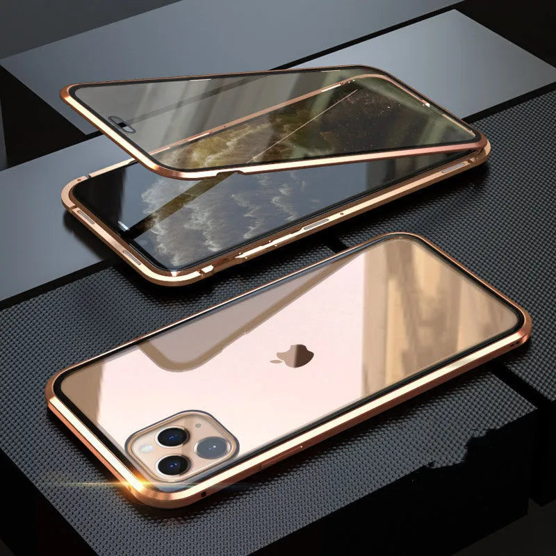 Tempered glass clamshell anti-spy phone case in multiple colours for iPhone models