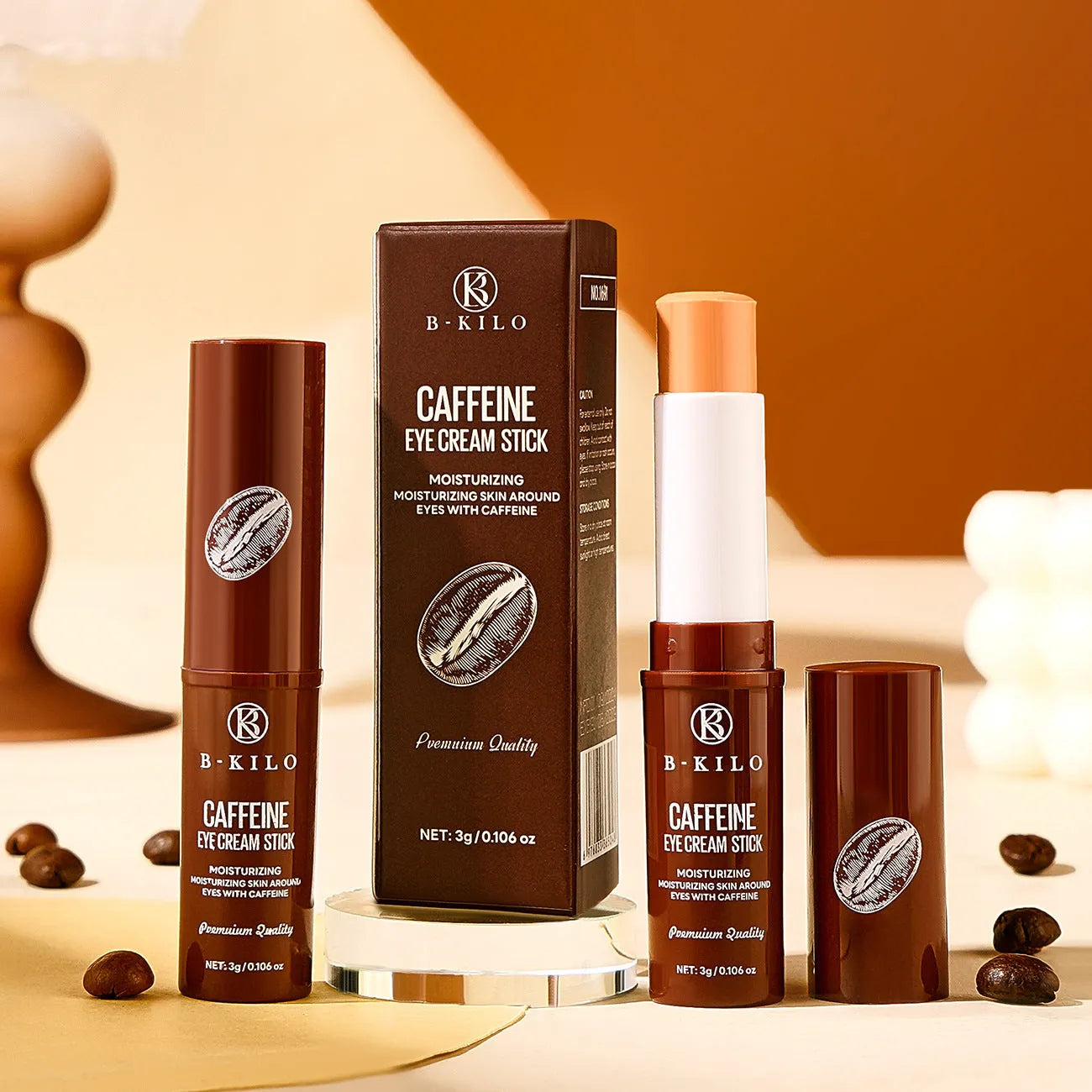 Caffeine Eye Cream Stick in a twist-up tube for targeting dark circles and fine lines.