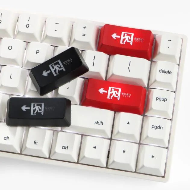 Red safety evacuation exit mechanical keyboard keycap with transparent construction