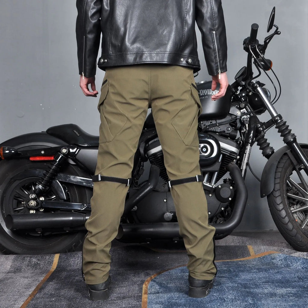 Men's black waterproof motorcycle trousers with protective gear set for cycling