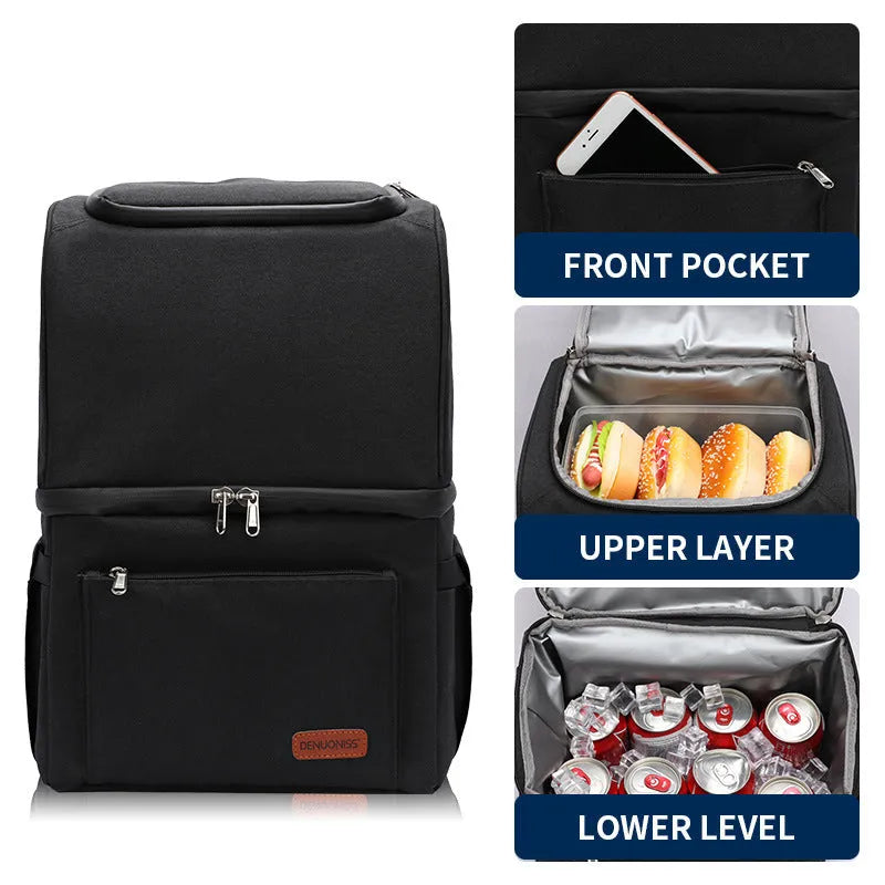 Blue insulated waterproof backpack with double layer cooling compartment and 22-litre capacity