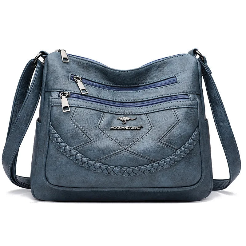 Soft PU leather women's shoulder bag in horizontal square shape with crossbody strap