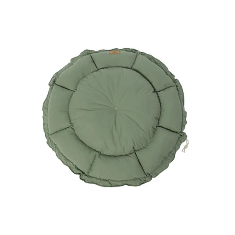Grey donut-shaped cat bed with reversible cushion insert shown in medium size