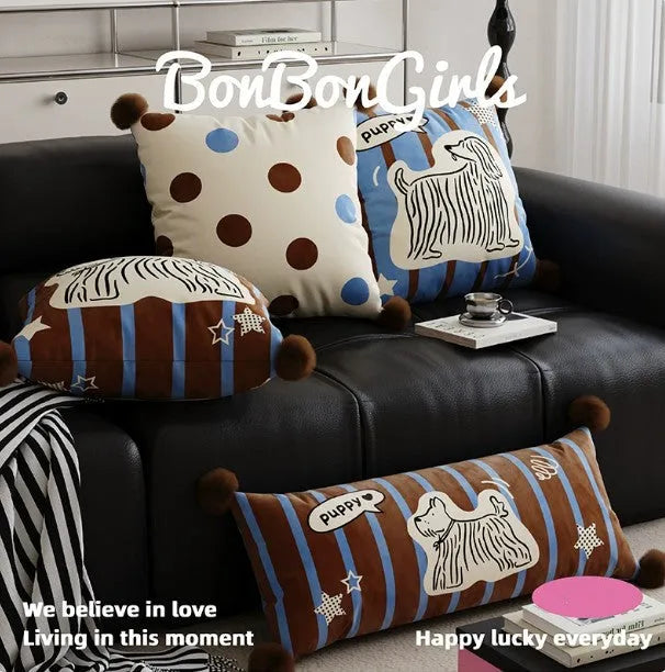Cartoon anime sofa cushion pillow with cute animal design in blue colour, 45x45cm size