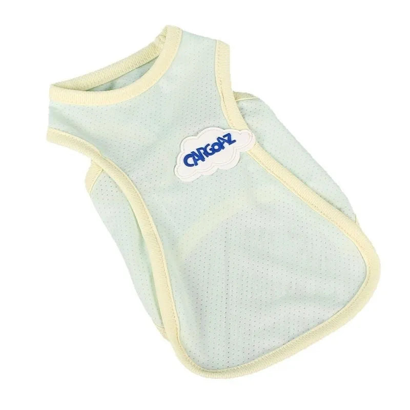 Polyester cat vest in grass green or taro purple colour with sports style design for summer wear