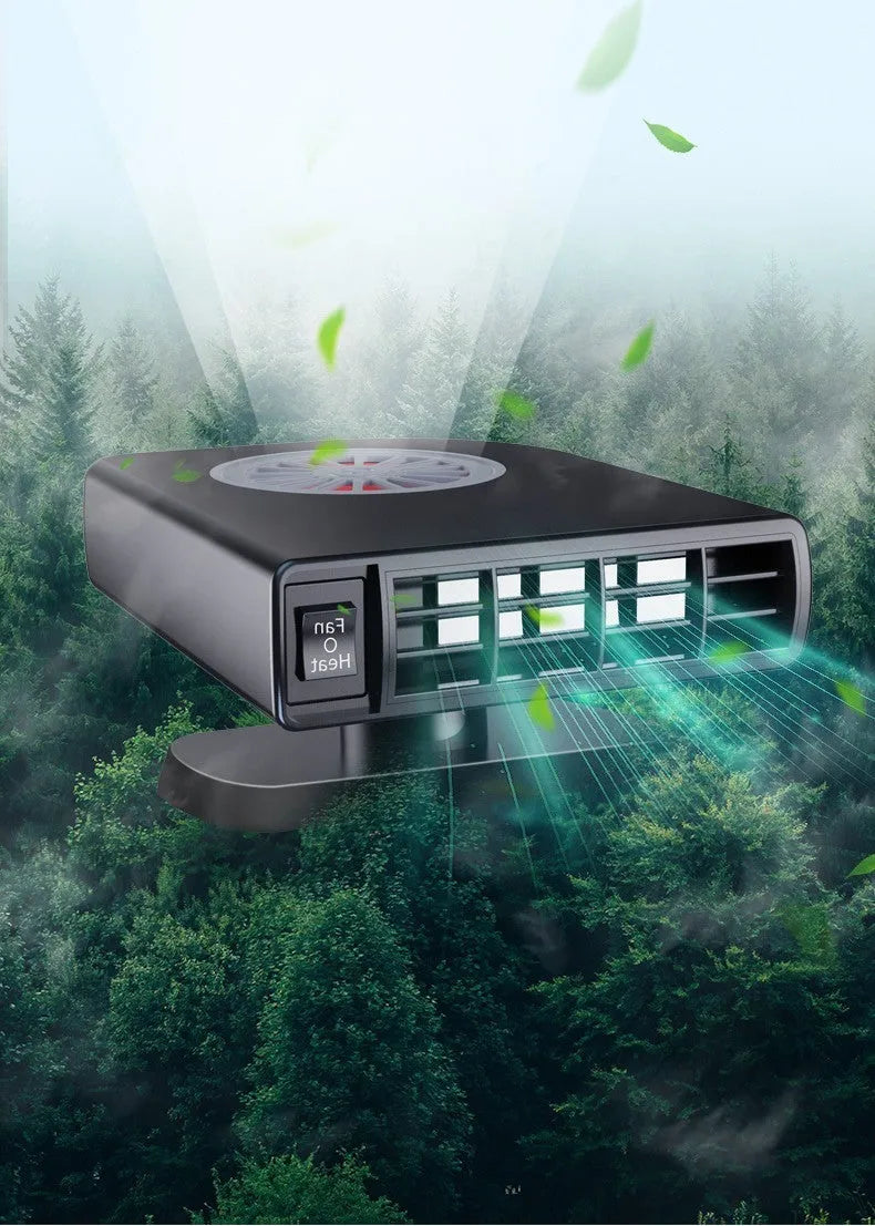 Black vehicle-mounted heater with adjustable vents for car defrosting and defogging