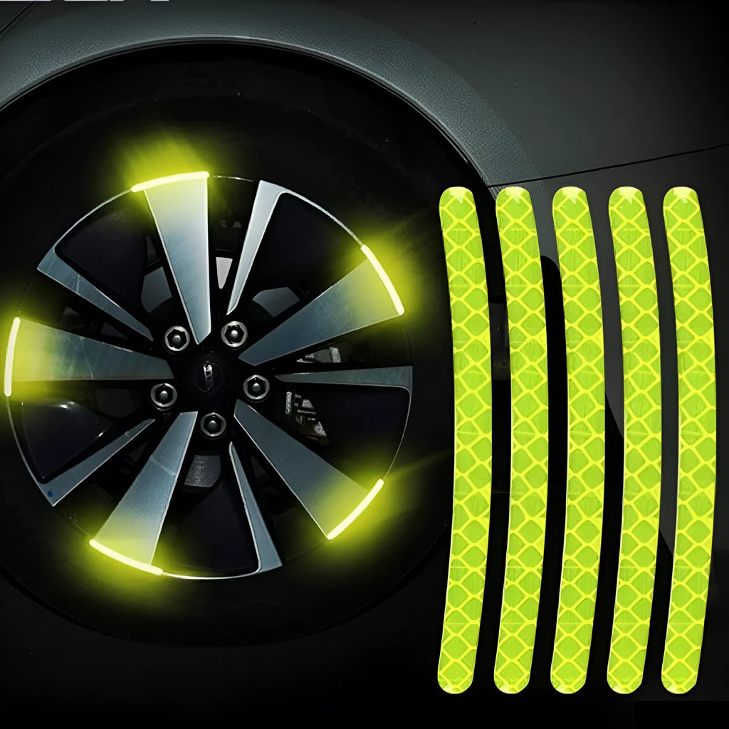 20PCs car wheel hub reflective sticker set showing arc pattern design on PVC material