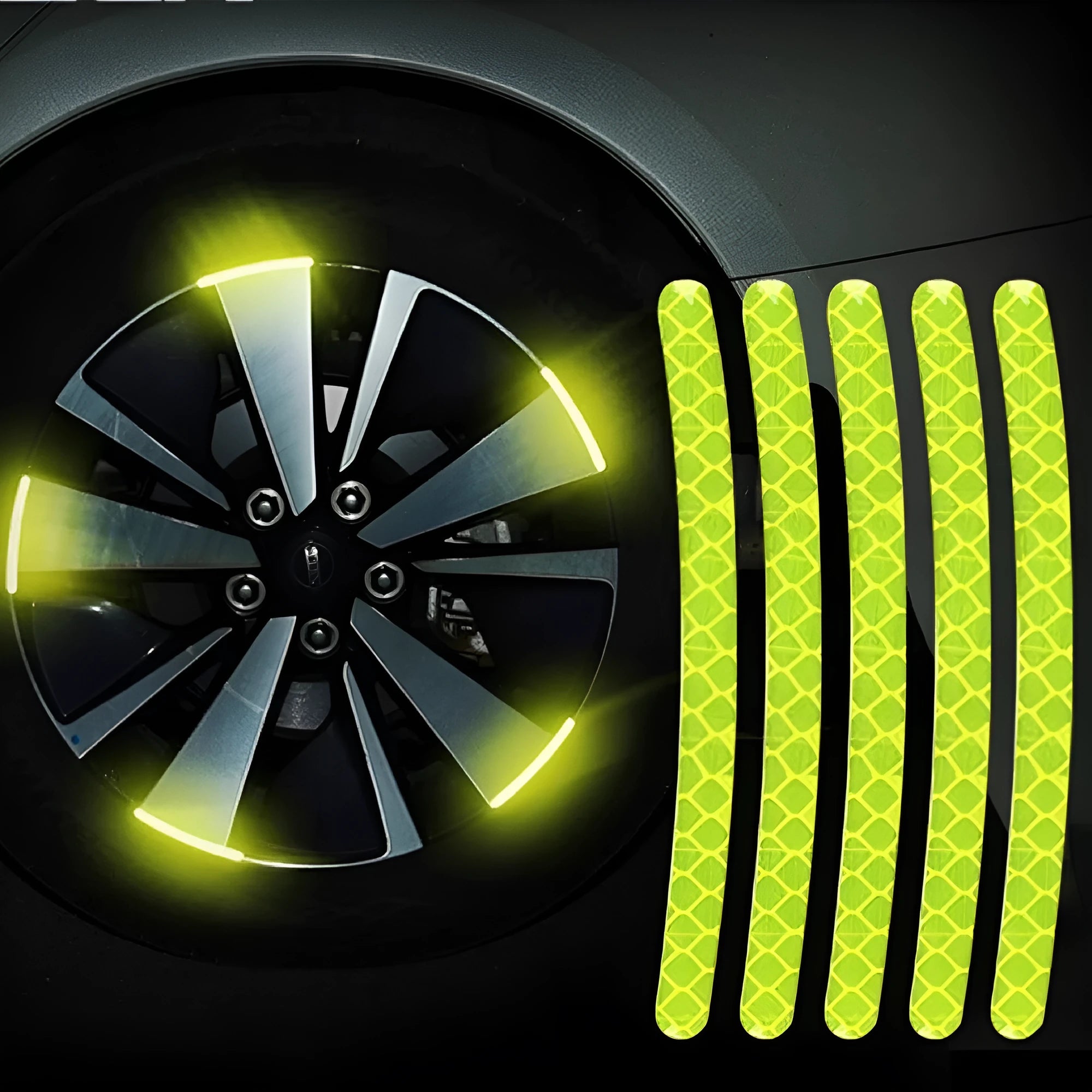 20PCs car wheel hub reflective sticker set showing arc pattern design on PVC material