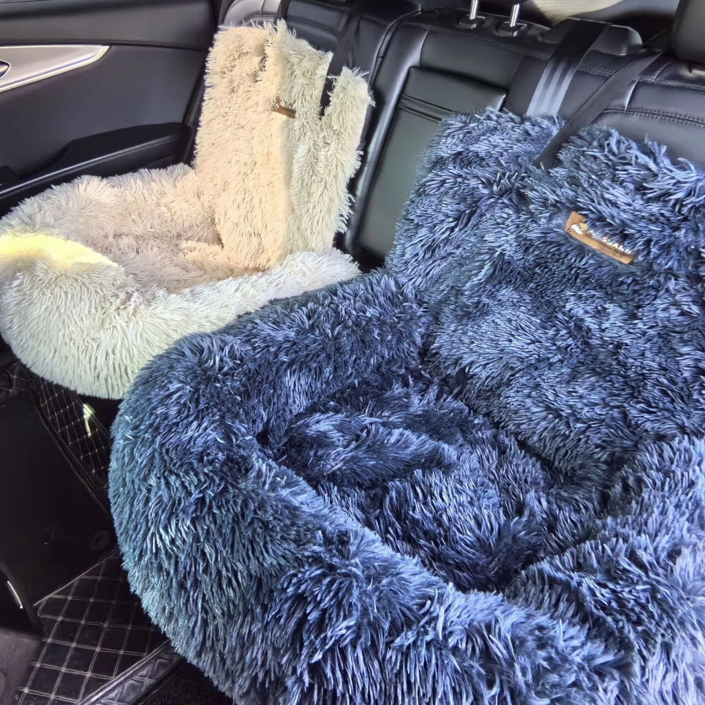 Thick cloth winter thermal pet mat on car seat in beige colour