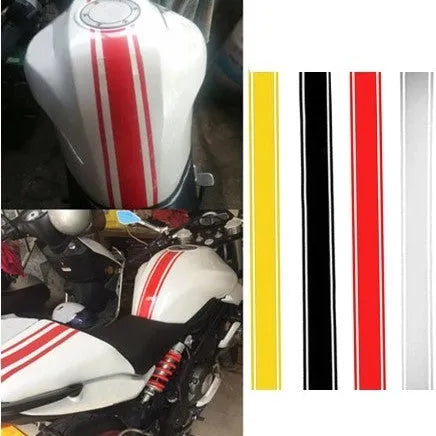Motorcycle tank reflective pinstripe decal in black colour showing 50cm length vinyl strip