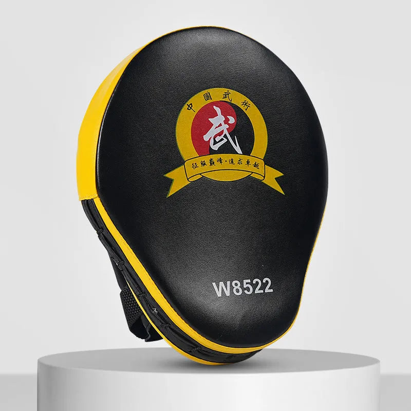 Boxing punch mitts and hand targets for Muay Thai training in curved and flat styles with multiple colour options