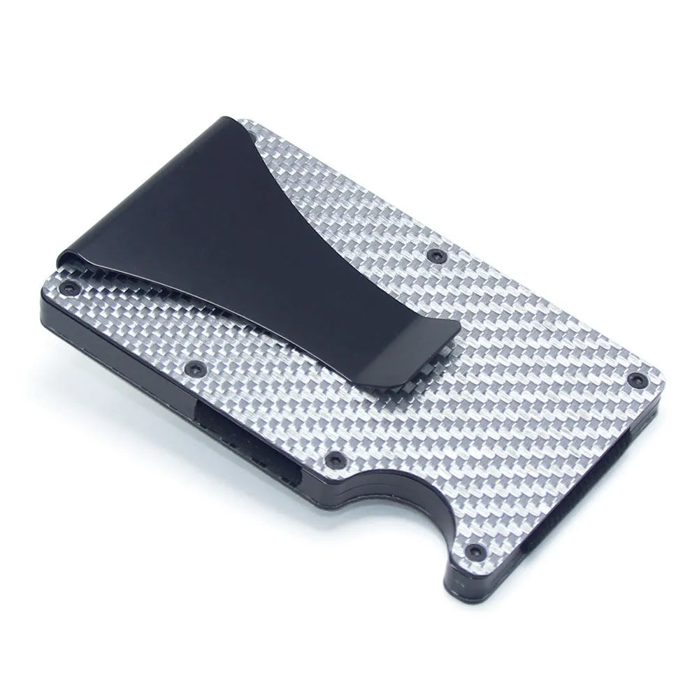 Geometric aluminium and carbon fibre card holder wallet with 8mm thickness for 6-15 cards