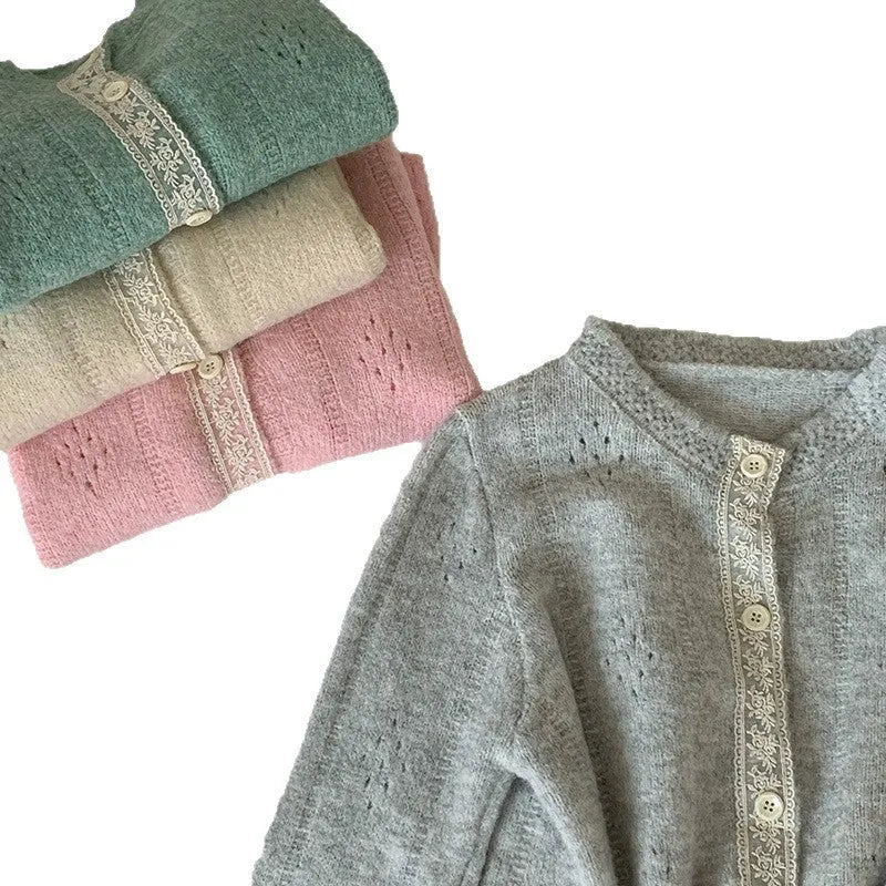 Artistic retro Korean knitwear sweater coat cardigan in viscose fibre available in four colours