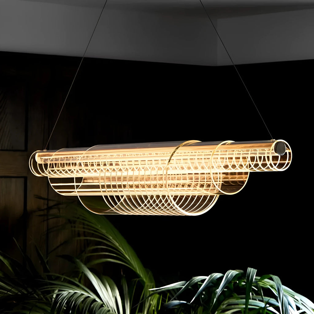 Minimalist modern glass pendant lamp with iron frame for restaurant bar lighting