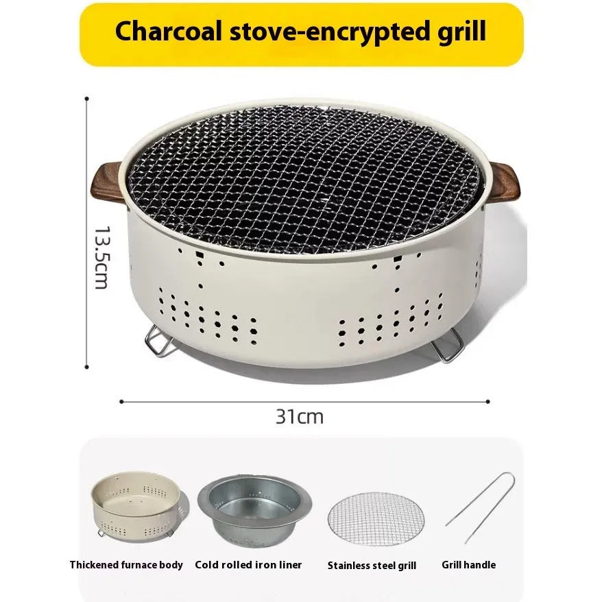 Portable indoor charcoal cooking stove with grill rack for tea boiling and baking