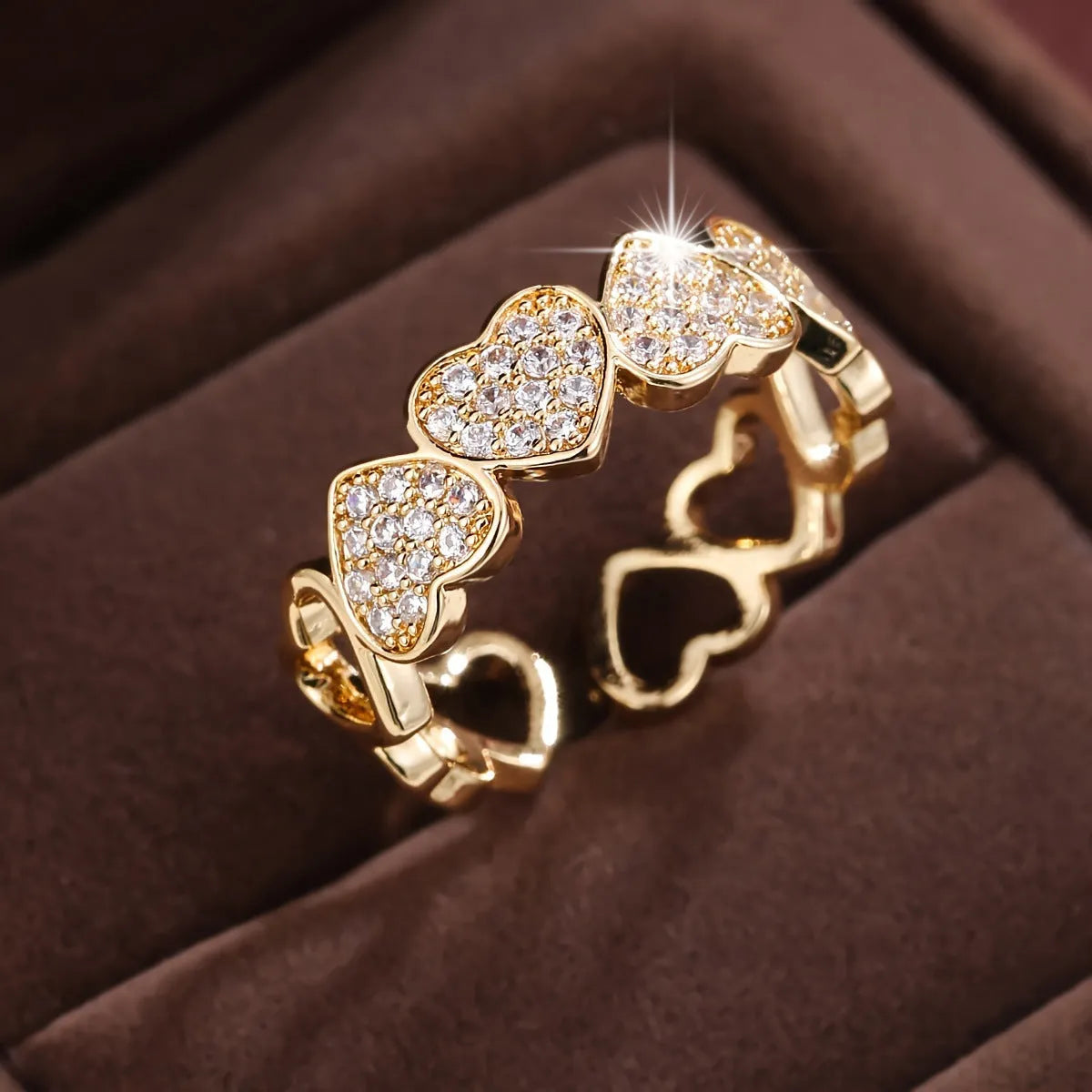 Adjustable copper couples ring with geometric heart symbol in gold or silver finish