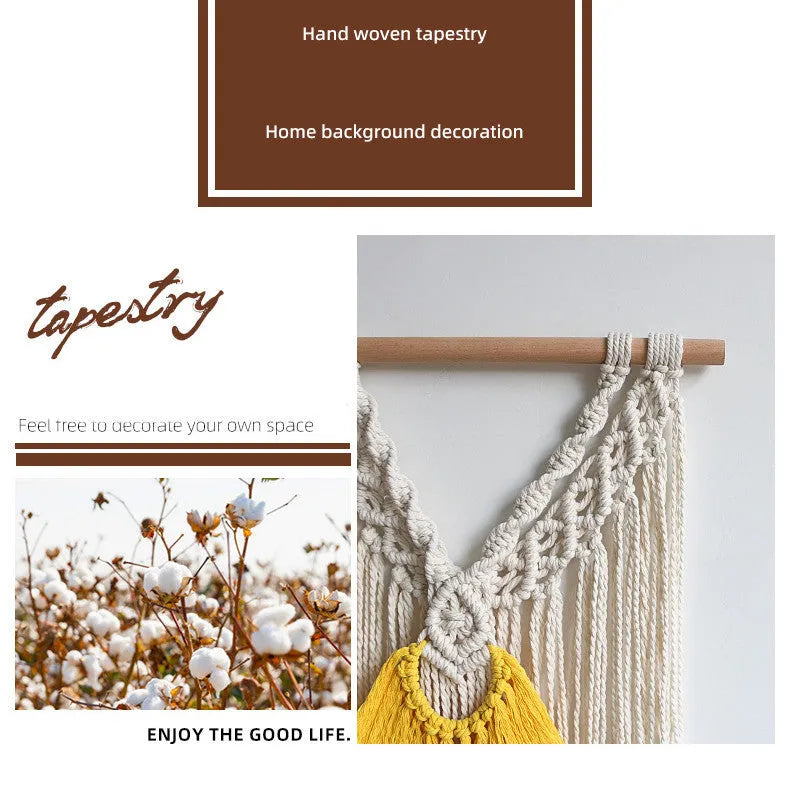 Hand-made woven creamy-white cotton tapestry rectangle 120cm by 95cm