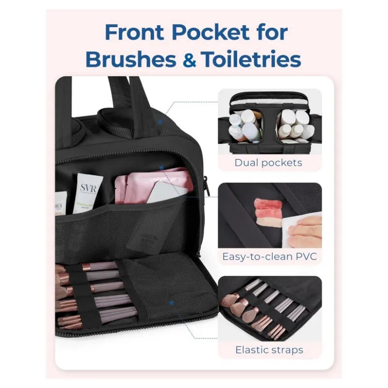 Large lightweight polyester travel toiletry bag with wide open compartment in multiple colour options