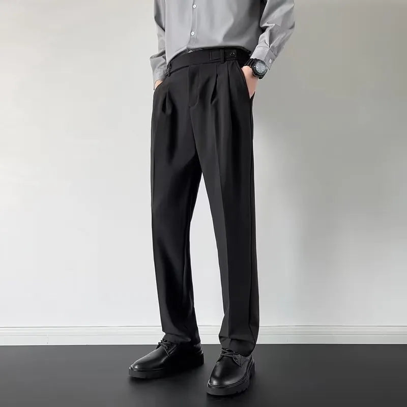 Men's straight loose fit suit trousers in apricot and black colours with Asian sizing options