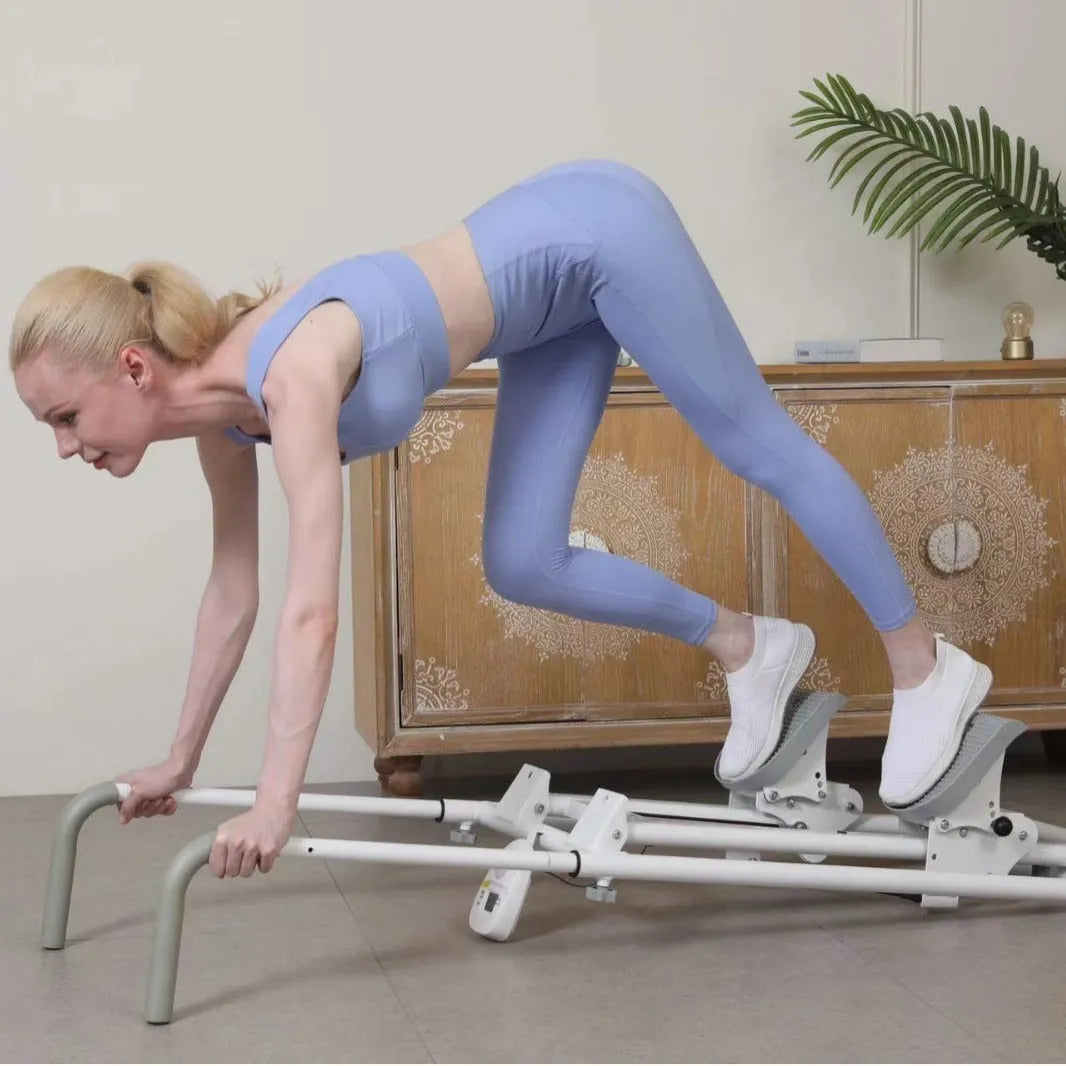 Foldable Starlight White treadmill and climbing machine combo for home fitness