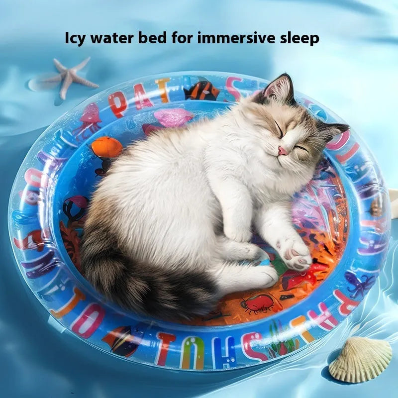 PVC inflatable water cooling mattress for cats with animal print designs