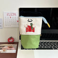 Cartoon printed collapsible pencil case in brown or green colour with zip closure