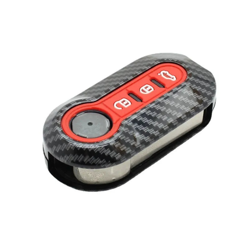 Fiat 500 Boyue Ottimo Viaggio car remote key shell in ABS plastic, shown in black, red, and dark blue colours.