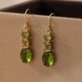 Green geometric copper earrings with quadrilateral shape in retro bohemian style