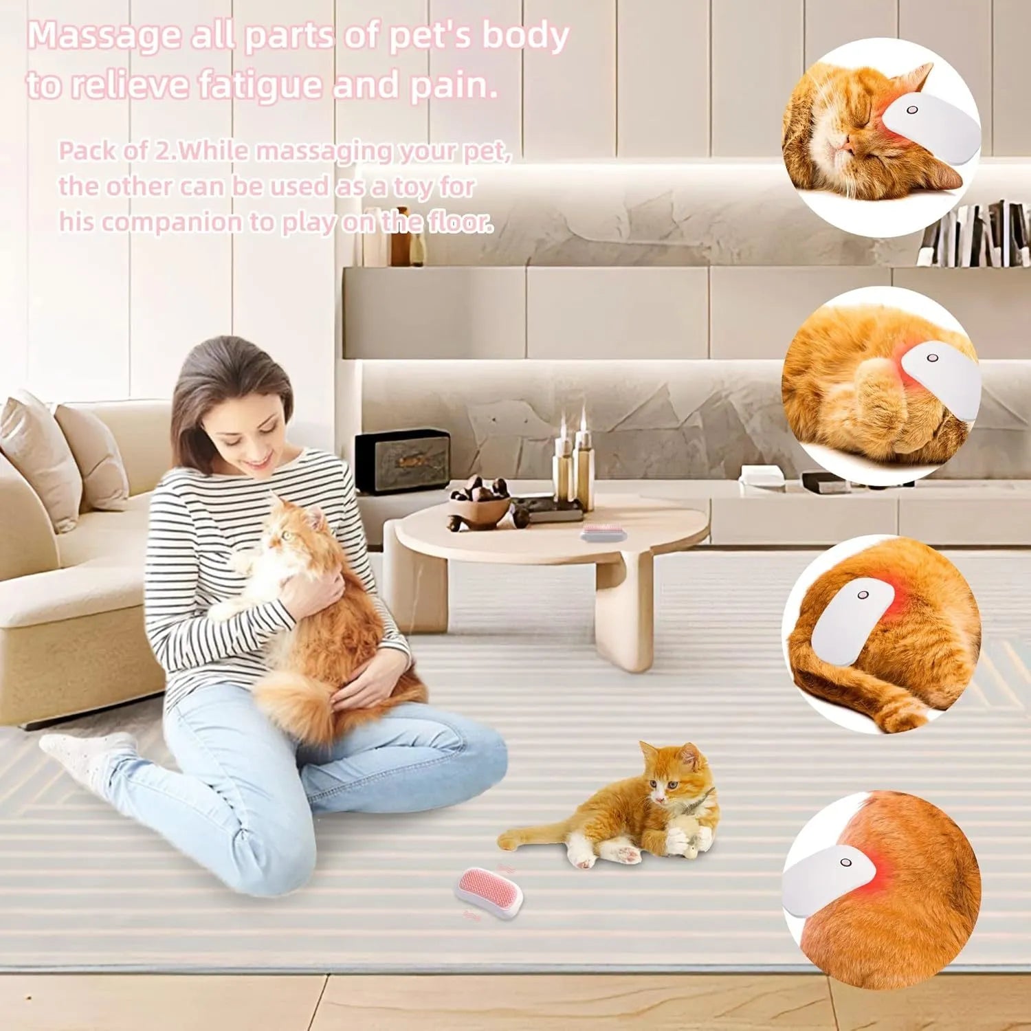 Pink electric pet massage brush with TPE comb teeth for cat and dog grooming