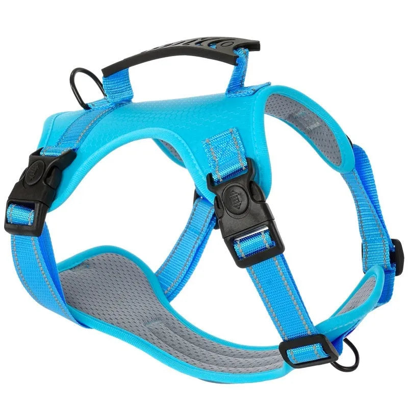 Polyester dog harness in multiple colours with chest attachment for secure walking control
