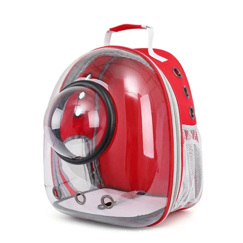 Astronaut style cat carrier bag in solid colour made from medium-hard PC plastic for pet transport.