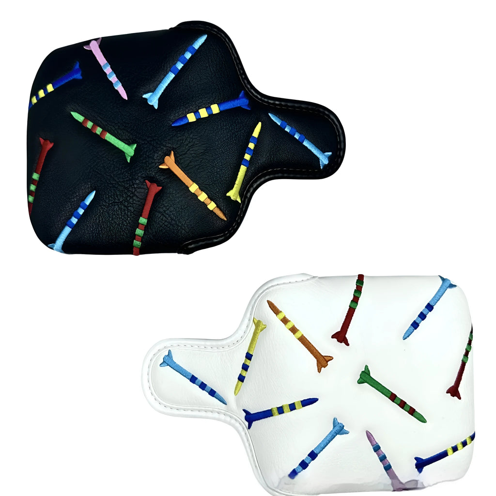 Golf putter protective sleeve with rocket pattern design in black and white options