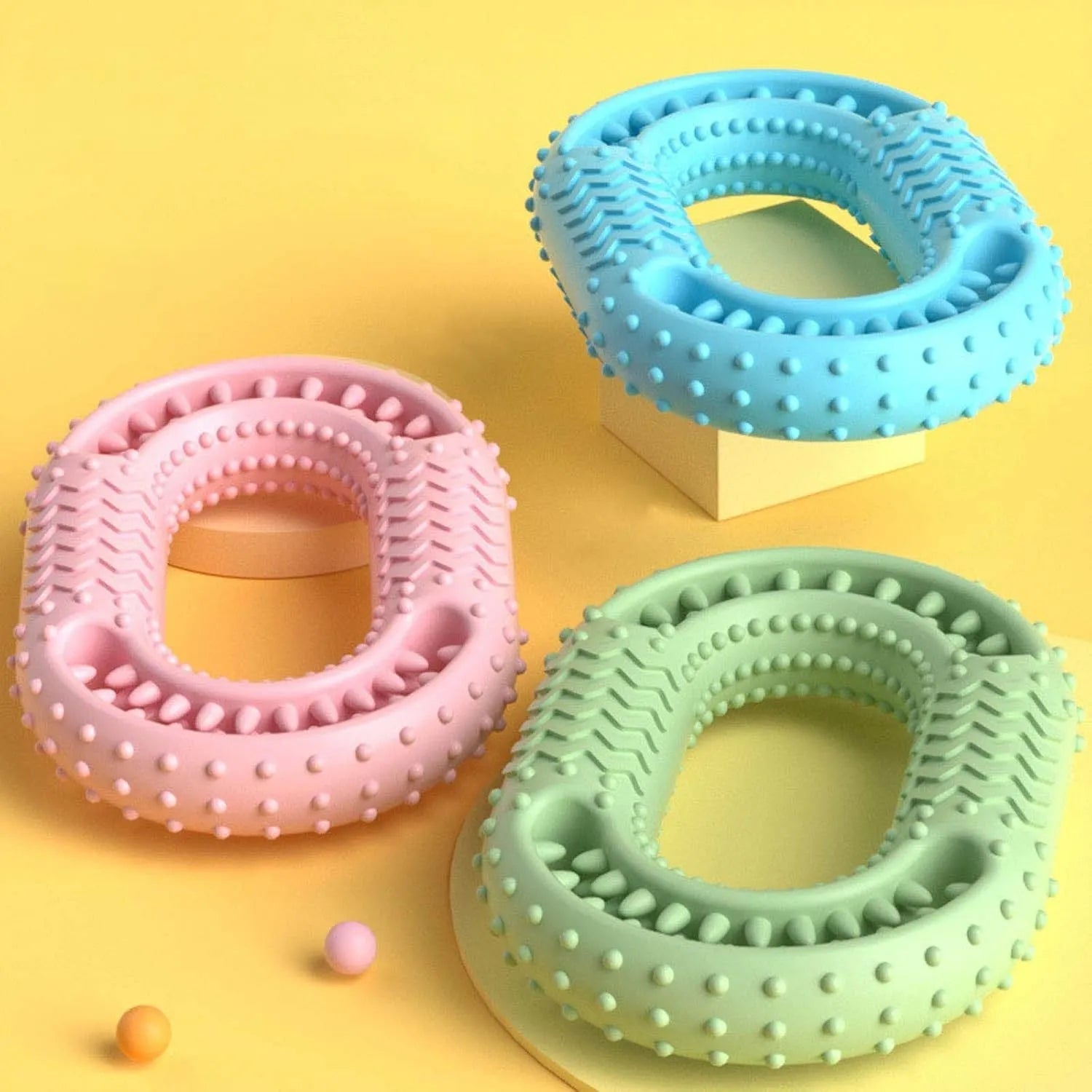 Blue O-ring shaped dog chewing toy for aggressive chewers and dental health