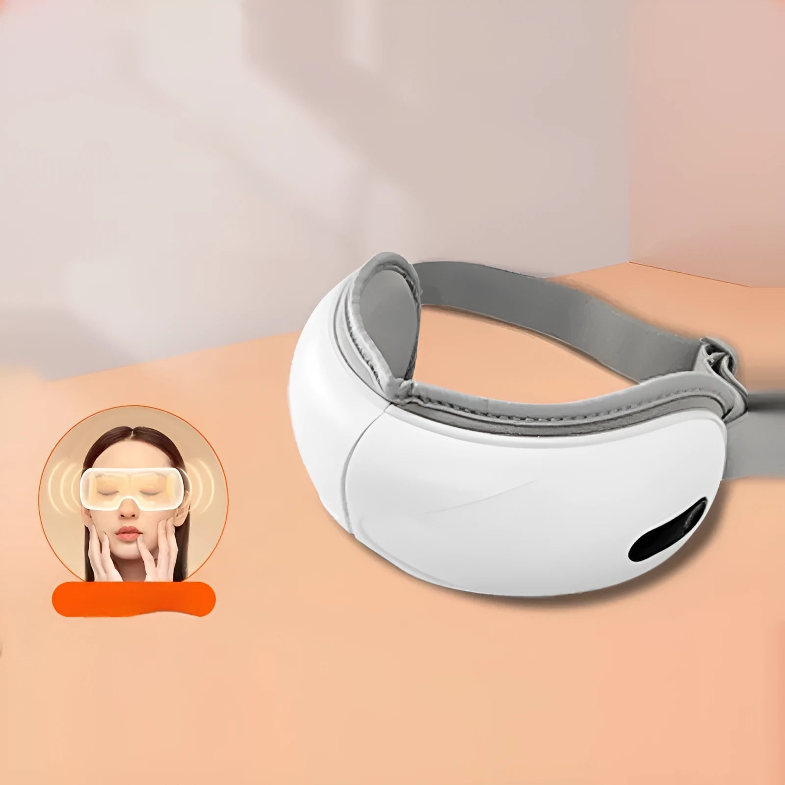 White rechargeable eye massager with hot compress and airbag massage functions for relieving eye fatigue