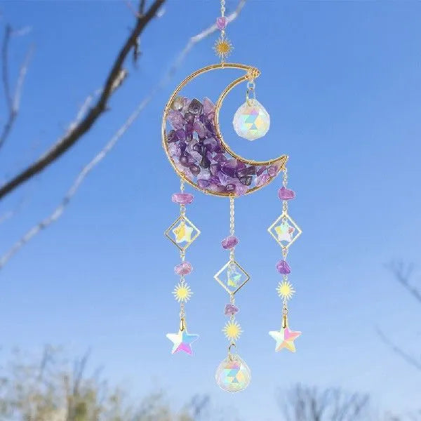 K9 crystal moon car pendant measuring 420mm long with 100mm diameter reflective element