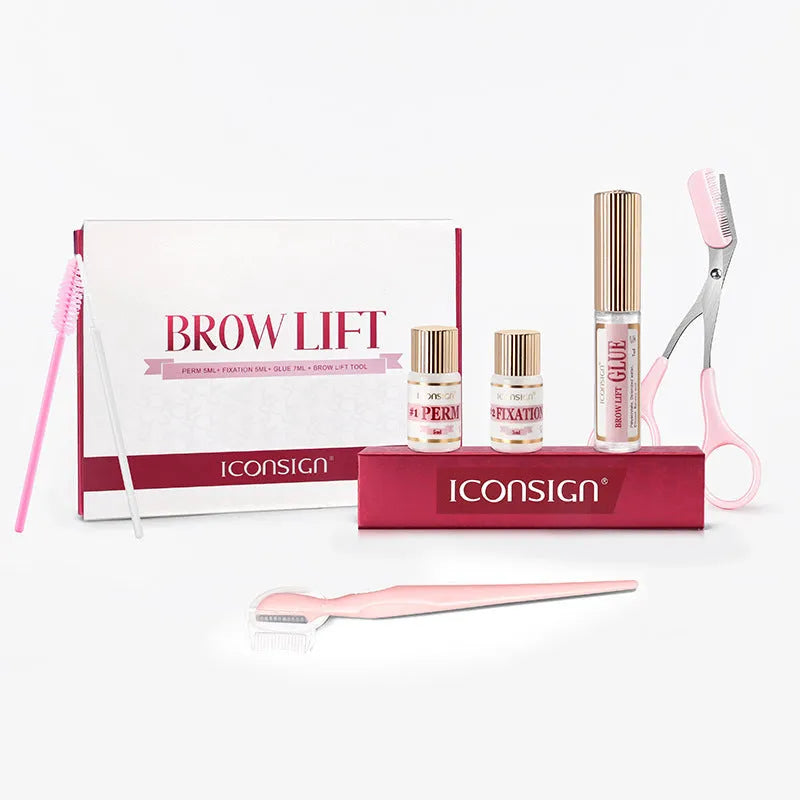 Pink eyebrow perm set for quick ironing eyebrow styling treatments in suit-style packaging