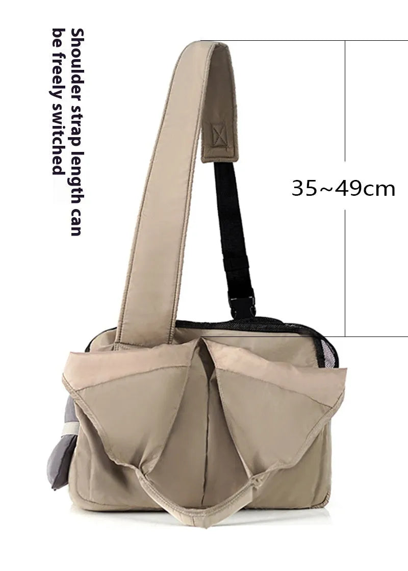 Apricot-colour cloth pet handbag for summer outdoor use with dogs or cats